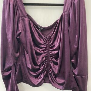 Express Velvet Long Sleeve Ruched Front Top